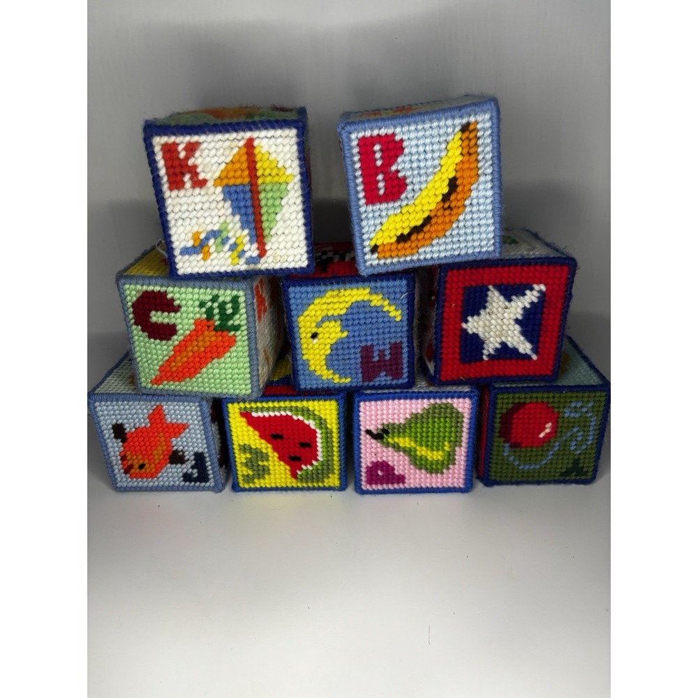 9 Vintage Crochet Granny Square ABC‎ Blocks Alphabet Pictures Letters Bells